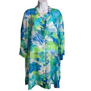 Ulla Popken Women’s Button Front Tropical Jungle Print Shirt Dress Size 20/22